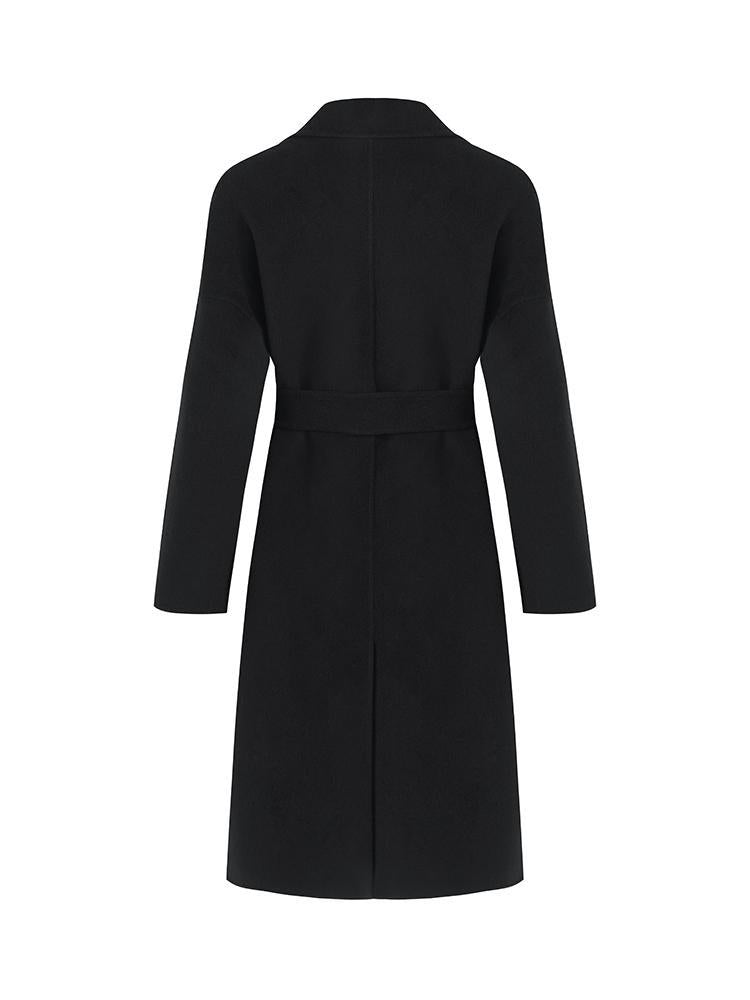 Wool And Cashmere Double-Faced Lapel Women Coat With Belt GOELIA