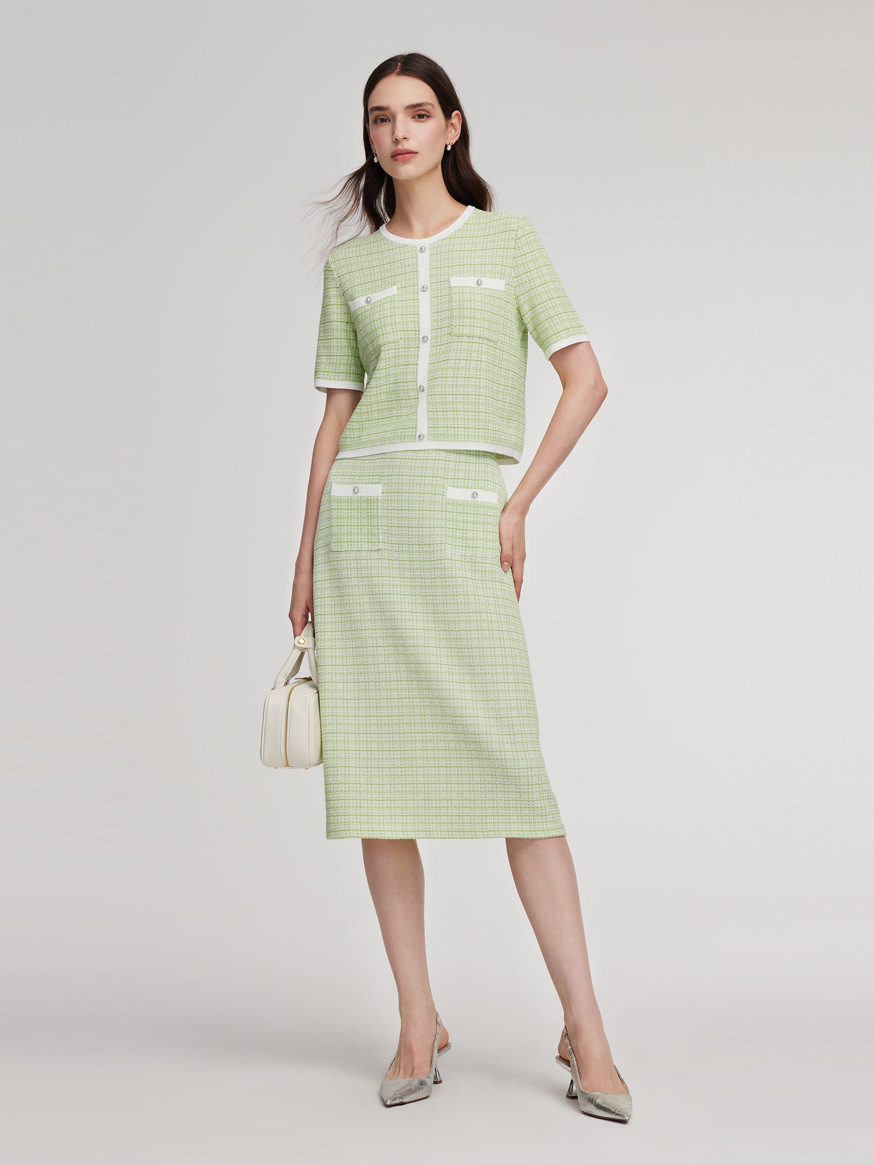 Lyocell Blend Knit Top And Column Skirt Two-Piece Set GOELIA