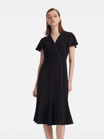Triacetate V-Neck Ruffle Women Midi Dress GOELIA