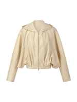 Tencel Acetate Linen Blend Women Zip-Up Hooded Cropped Jacket GOELIA