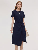 [Preview] Side Twist Asymmetrical Hem Women Knit Midi Dress GOELIA