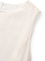 100% Ramie Bubble Hem Women Sleeveless Maxi Dress With Tie String Belt GOELIA
