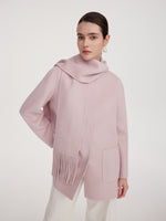 Tencel Wool Blend Double-Faced Women Coat With Fringe Scarf GOELIA