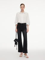 [Preview] 100% Cotton 3/4 Sleeve Women Shirt With Ribbon Print Silky Scarf GOELIA