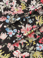 Cotton Puff Sleeve Drawstring Waist Floral Print Women Midi Dress GOELIA