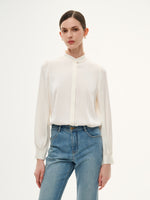 22MM Mulberry Silk Women Stand Collar Shirt GOELIA