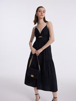 Cut-out Spaghetti Strap Bowknot Tied Maxi Dress GOELIA