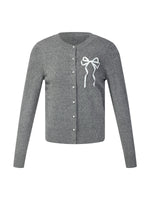 Hand-Sewn Bow Beaded Button Women Cardigan GOELIA