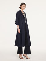 Linen Blend Stretch Women Belted Trench Midi Dress GOELIA