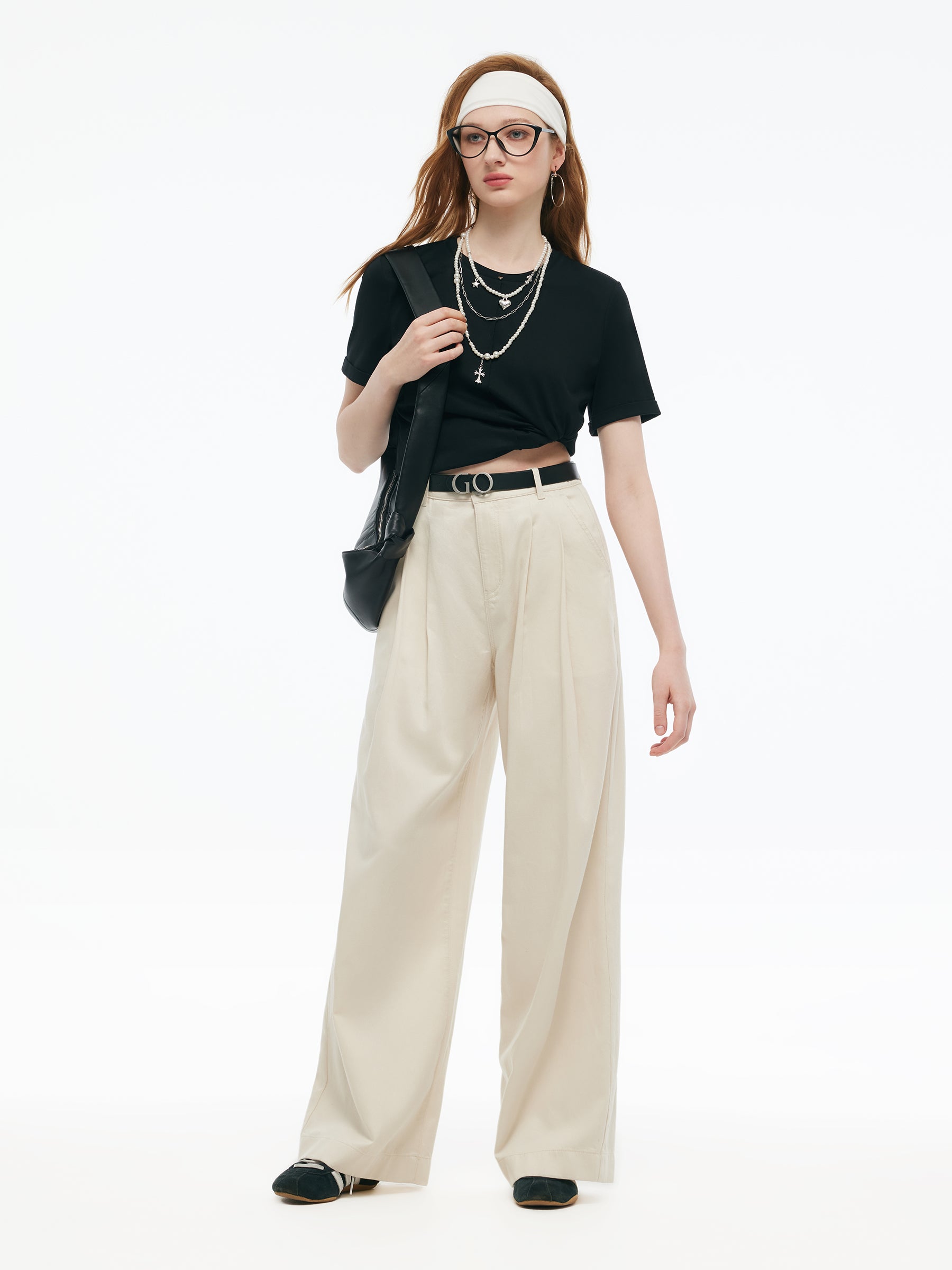 Tencel Blend Adjustable Waist Women Wide Leg Jeans GOELIA