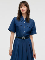 Double-Layer Denim Women Mini Dress With Belt GOELIA