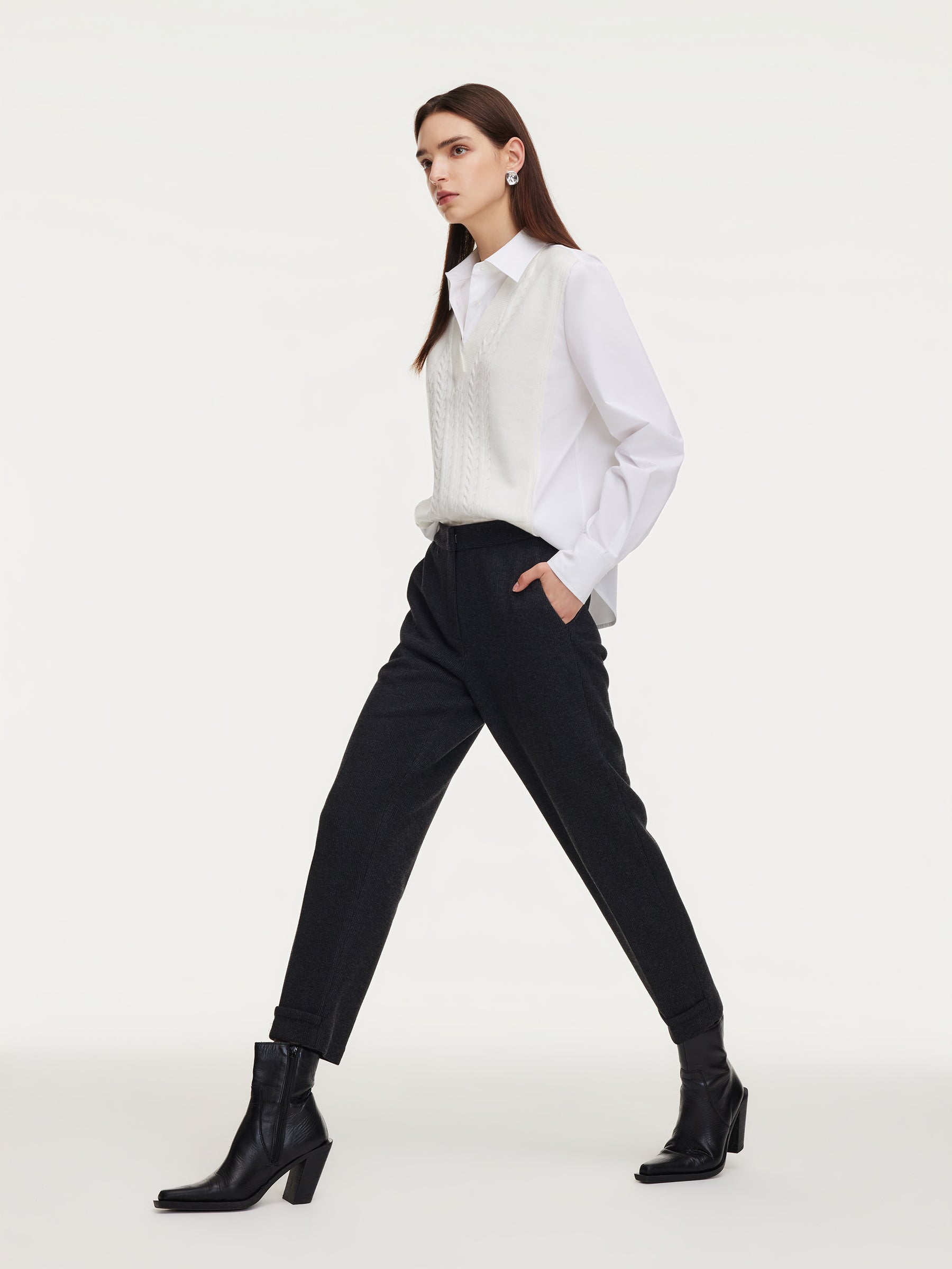 Stretch Ribbed Women Tapered Pants GOELIA