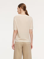 Triacetate Tencel Blend Contrast Trim Women Knit Top GOELIA