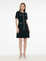 Tencel Blend Contrast Trim Women Pleated Hem Knit Mini Dress GOELIA