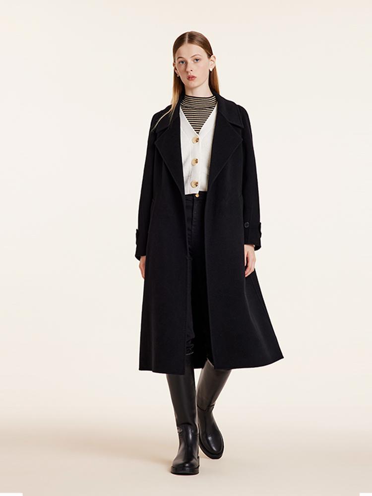 Wool And Cashmere Double-Faced Lapel Women Coat With Belt GOELIA
