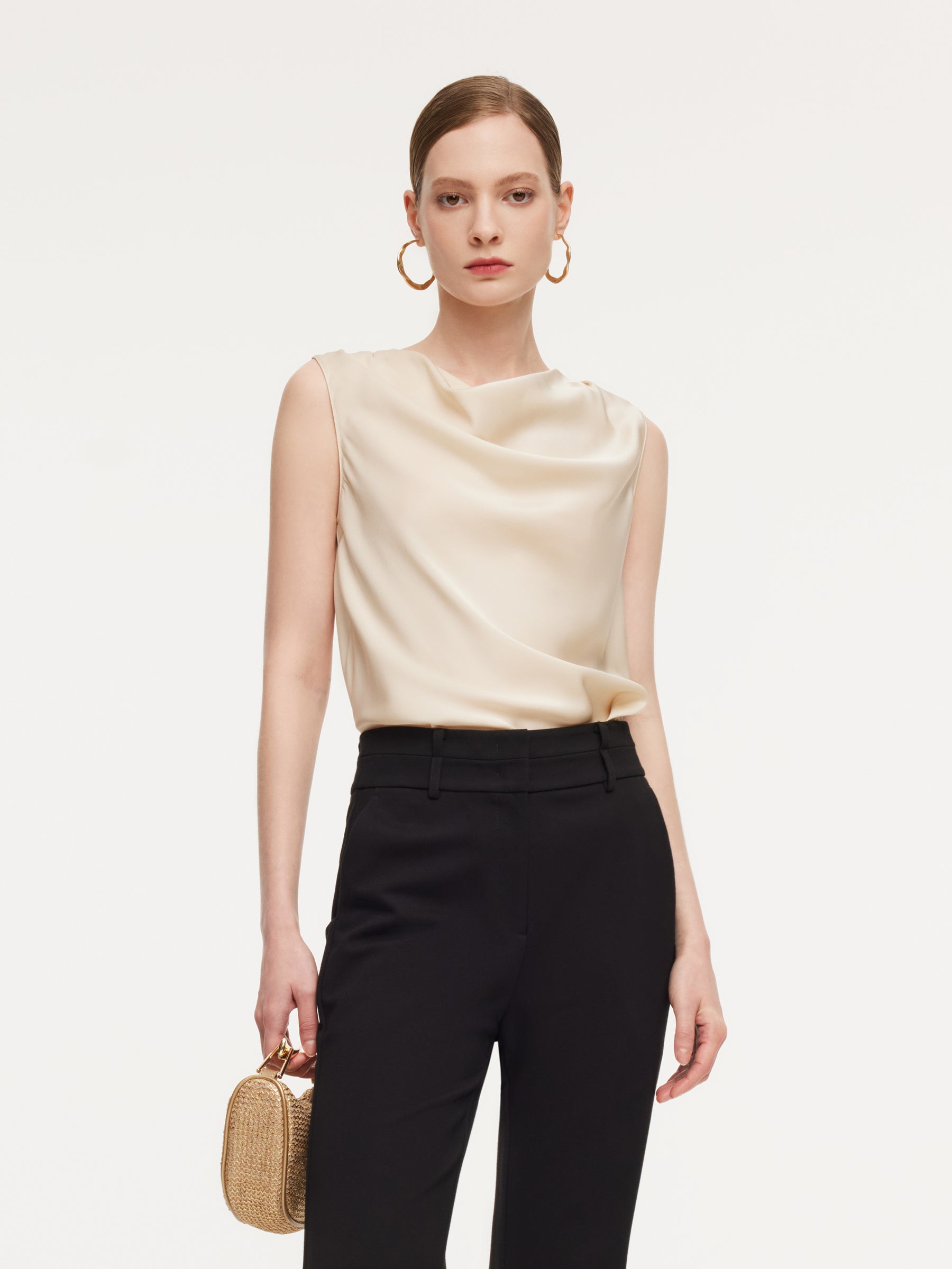 [Preview] 22MM Mulberry Silk Cowl Neck Women Tank Top GOELIA