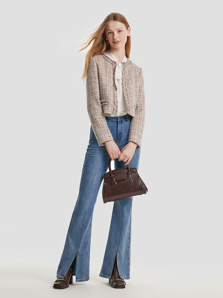 Tweed Frayed Women Crop Jacket GOELIA