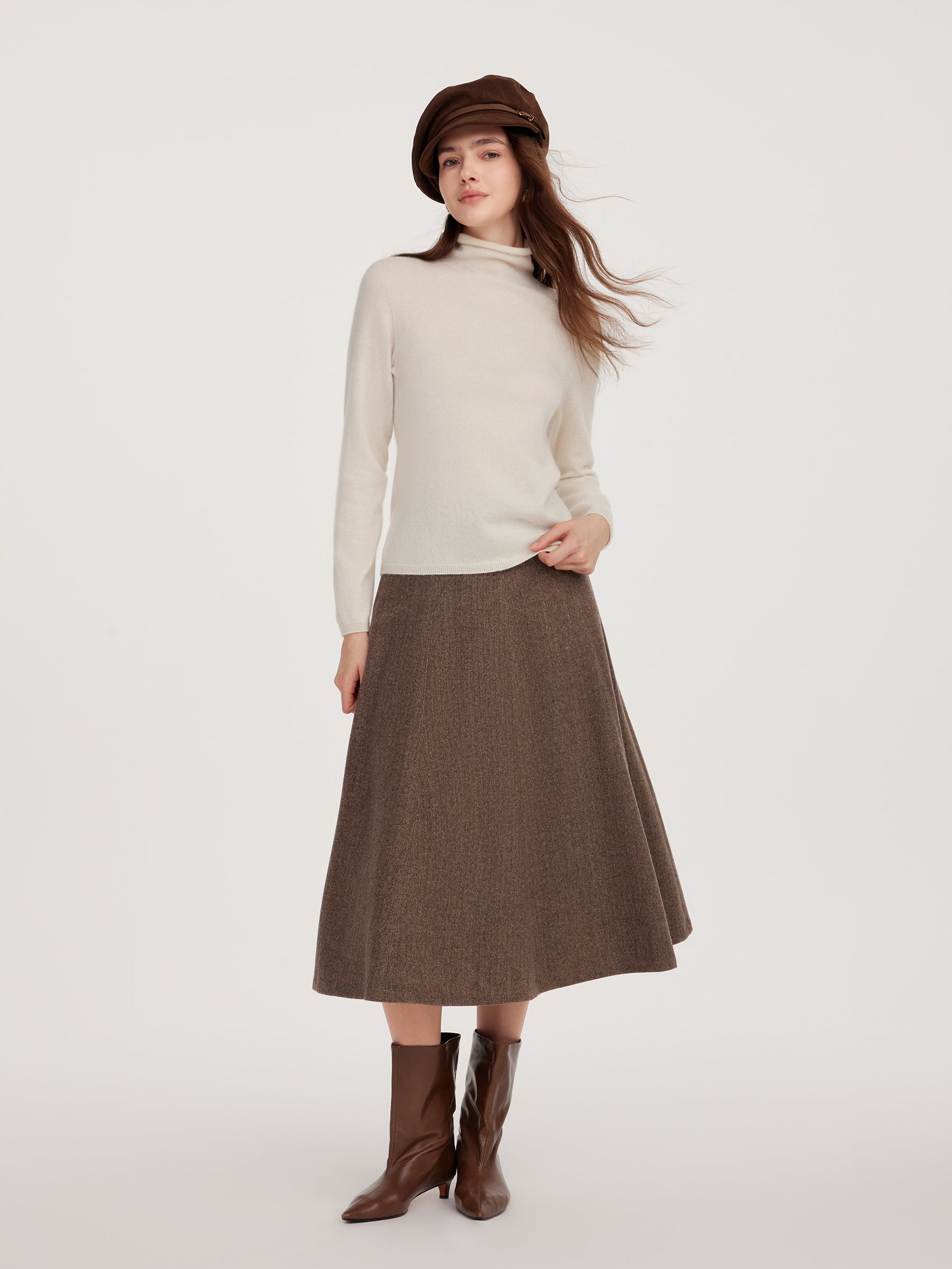 100% Cashmere Seamless Turtleneck Women Knit Top GOELIA