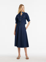 Denim V-Neck Top And Half Skirt Two-Piece Set GOELIA