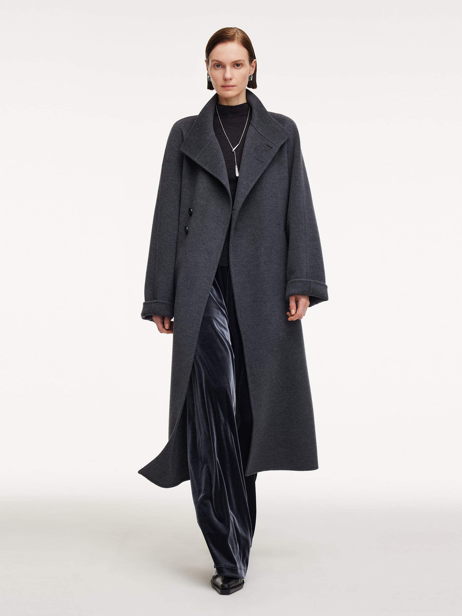 100% Wool Double-Faced Unisex Self-Tie Belt Overcoat GOELIA