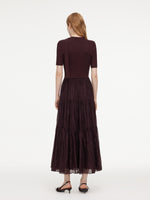 Lyocell Blend Patchwork Women Maxi Dress With Ribbon GOELIA