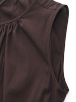 Cotton Blend A-line Women Sleeveless Maxi Dress With Self-Tie Belt GOELIA