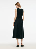 Lyocell Contrast Trim Patchwork Women Vest Midi Dress GOELIA