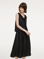 18MM Gambiered Canton Gauze Floral V-Neck Women Sleeveless Maxi Dress With Scrunchie GOELIA