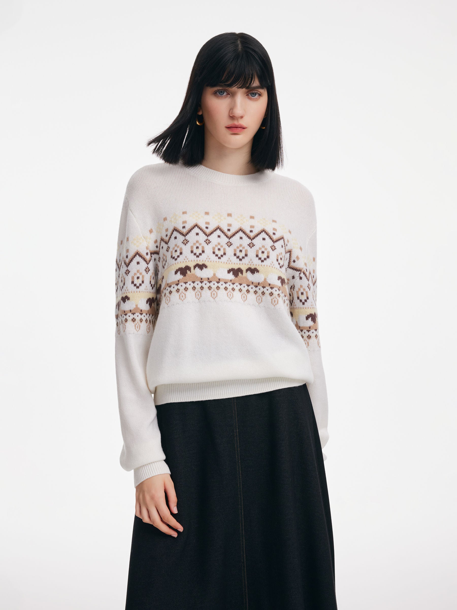 [Preview] Wool Blend Sheep Fair Isle Unisex Sweater GOELIA