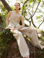 100% Linen Vest And Pants Two-Piece Set GOELIA