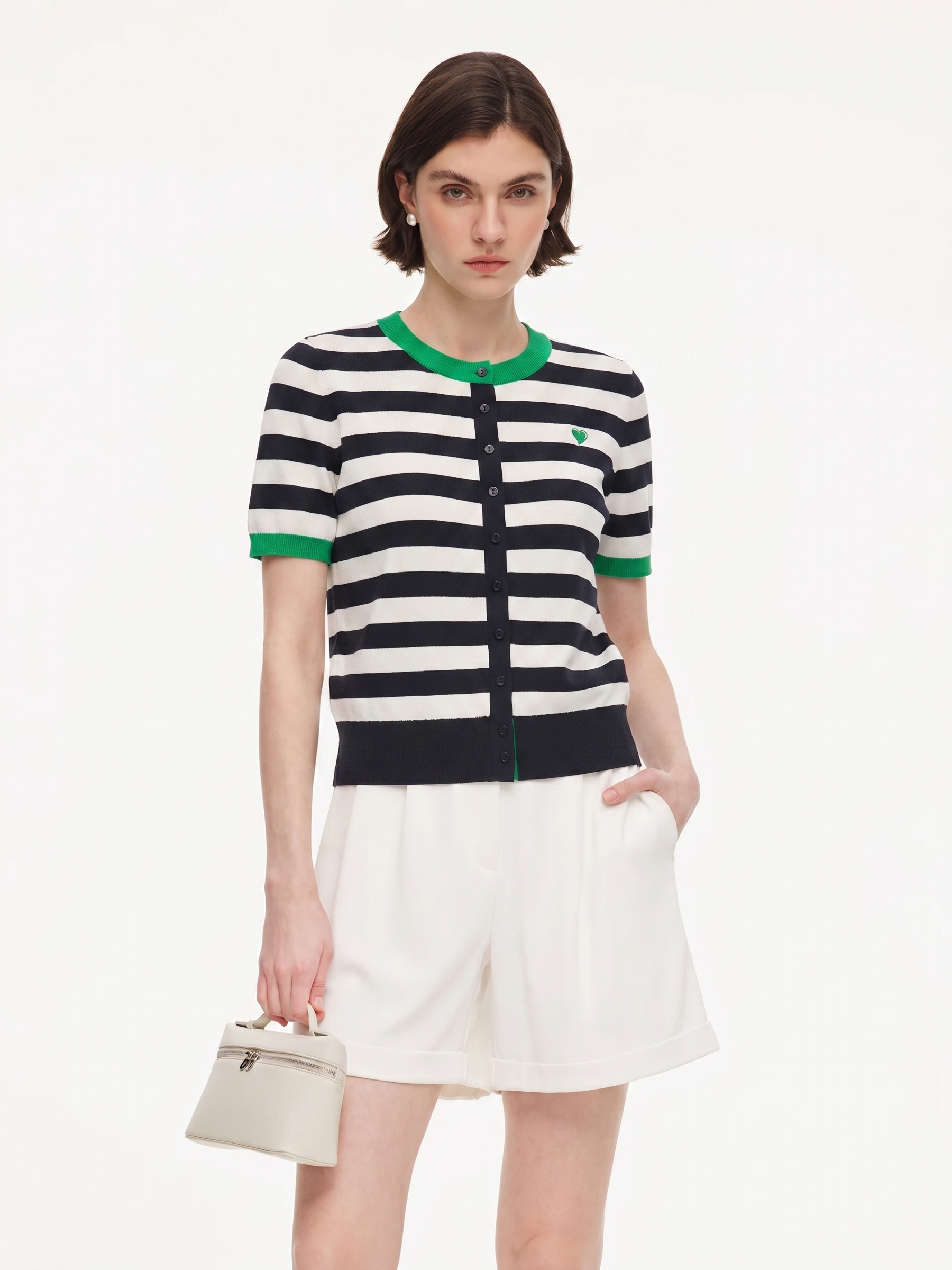 Color Block Stripe Women Embroidered Cardigan GOELIA