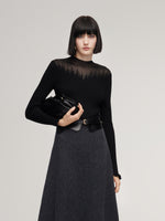 Tencel Wool Blend Mock Neck Women Knit Top GOELIA