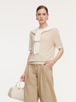 Triacetate Tencel Blend Contrast Trim Women Knit Top GOELIA
