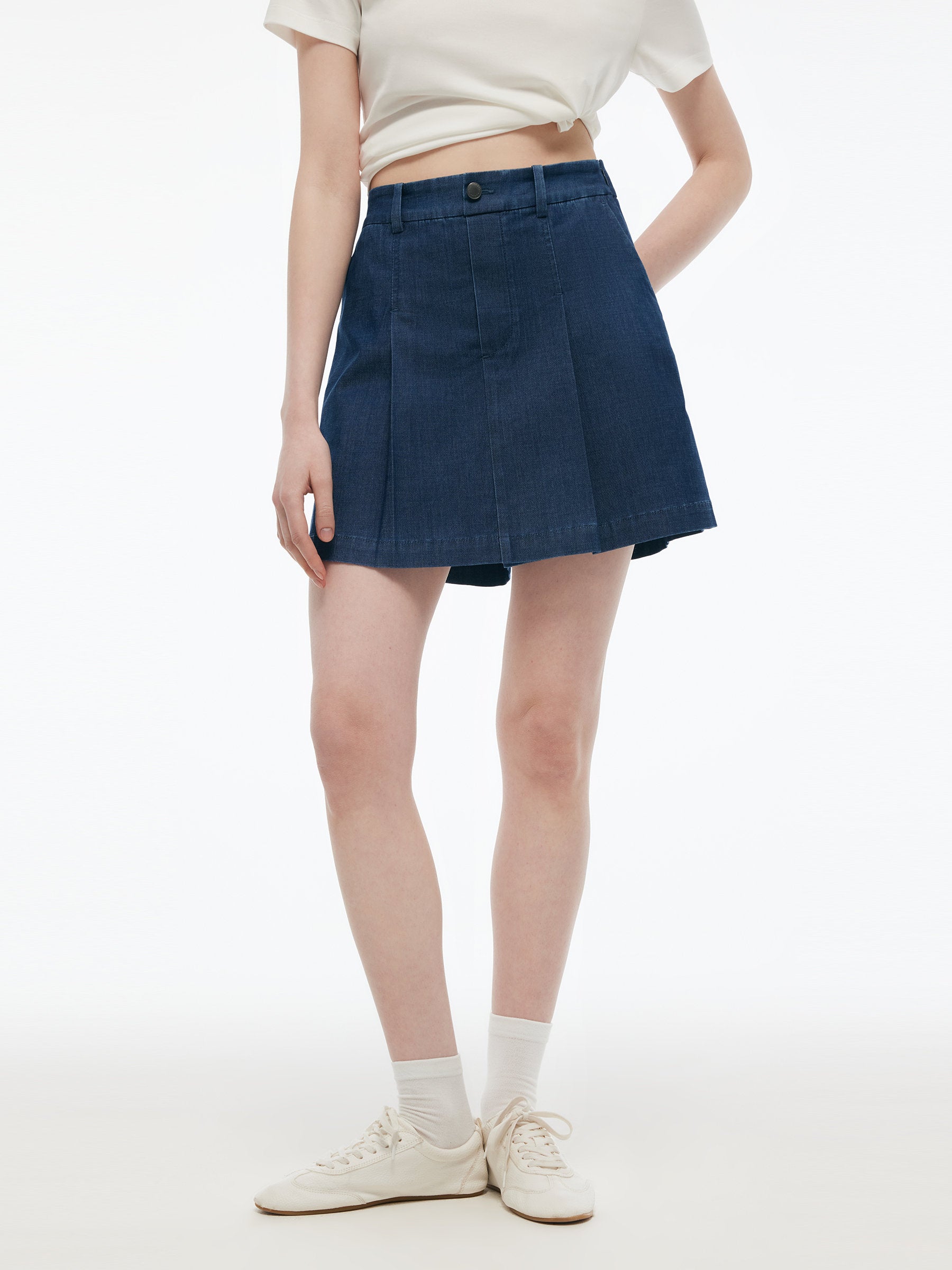 Denim A-Line Pleated Women Culottes GOELIA