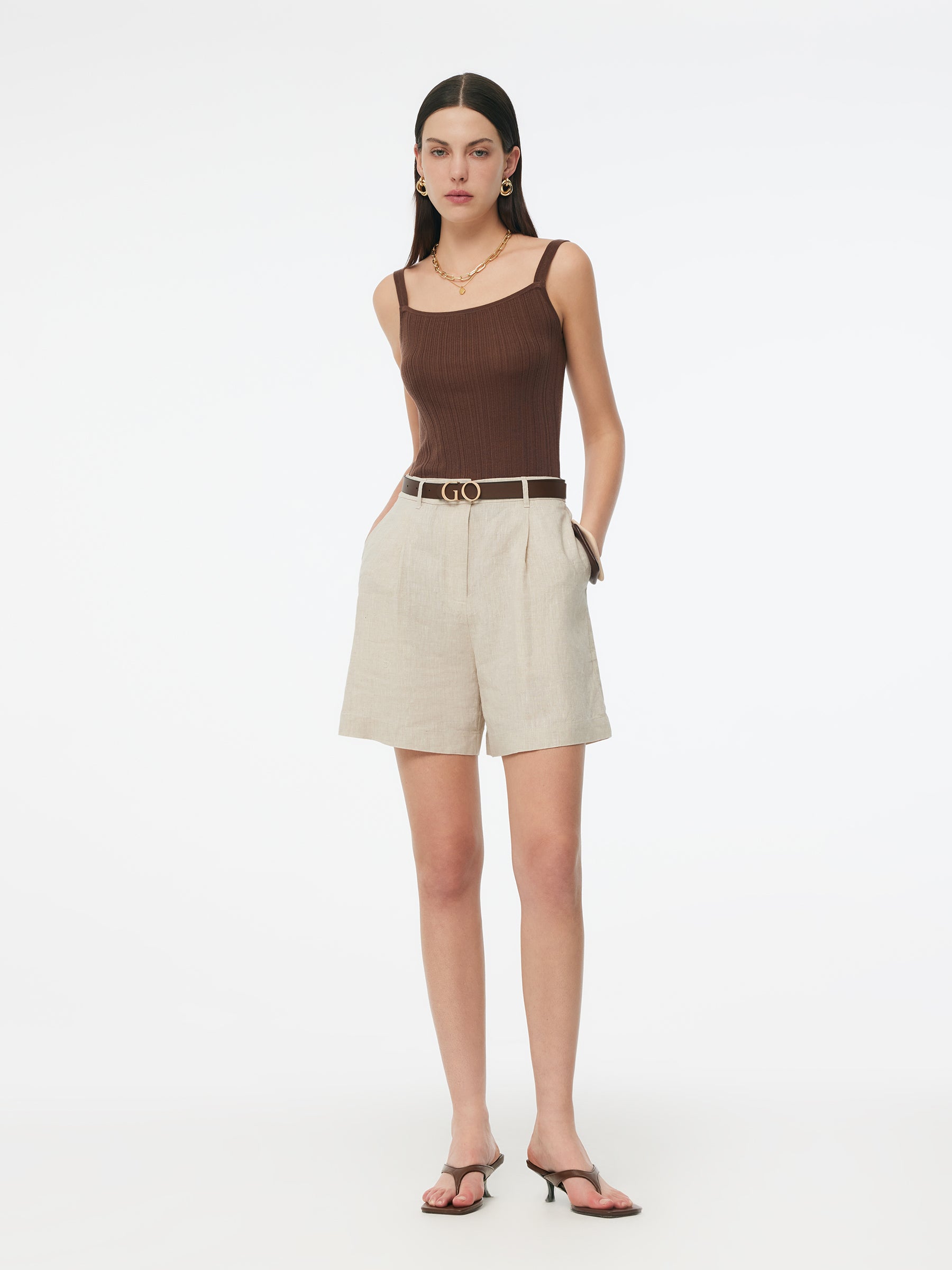 100% Linen Women Pocket Shorts GOELIA