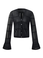 Tencel Blend Openwork Women Flared Sleeve Cardigan GOELIA