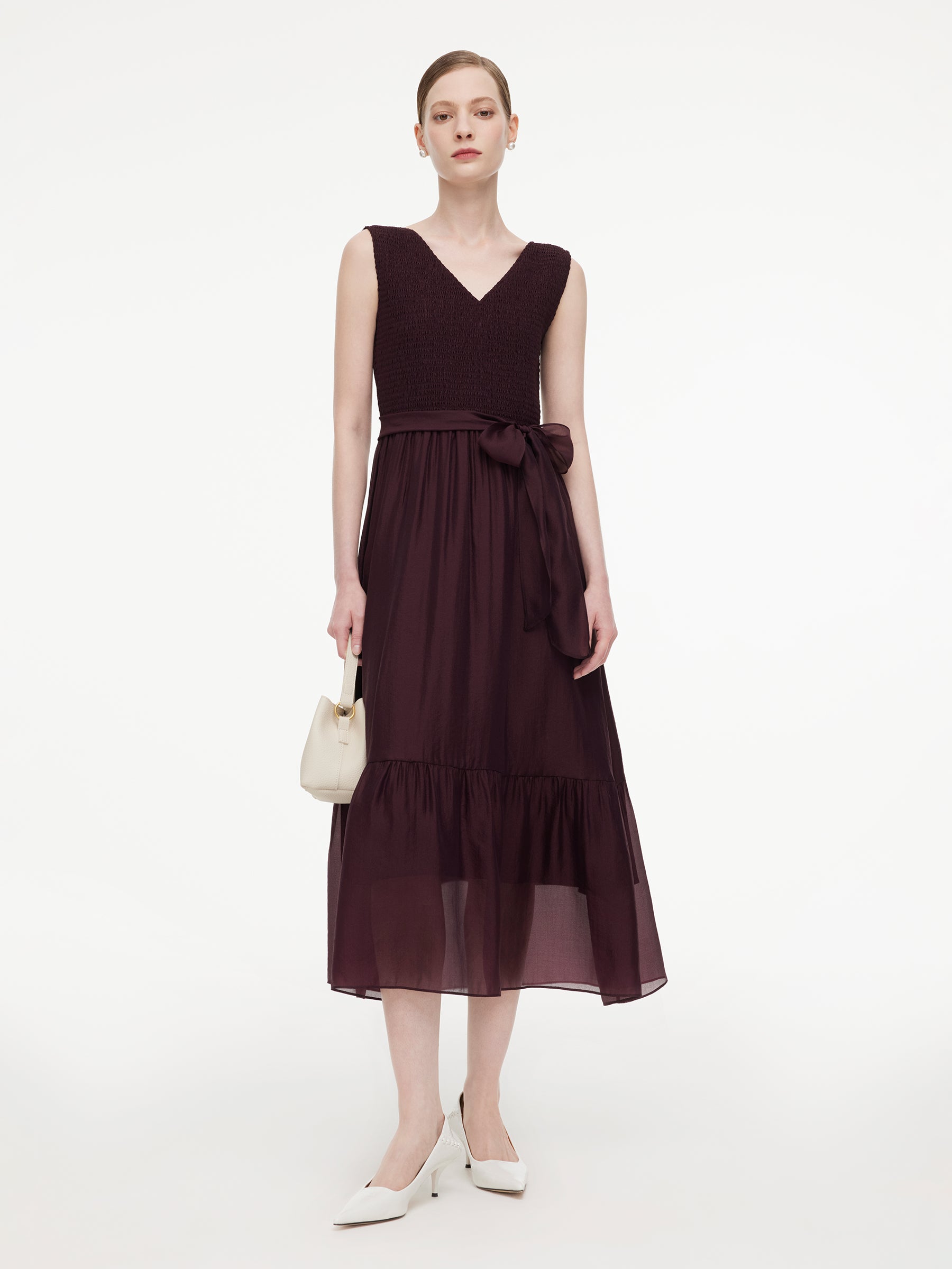 [Preview] Reversible A-Line Women Sleeveless Maxi Dress With Bowknot Ribbon GOELIA