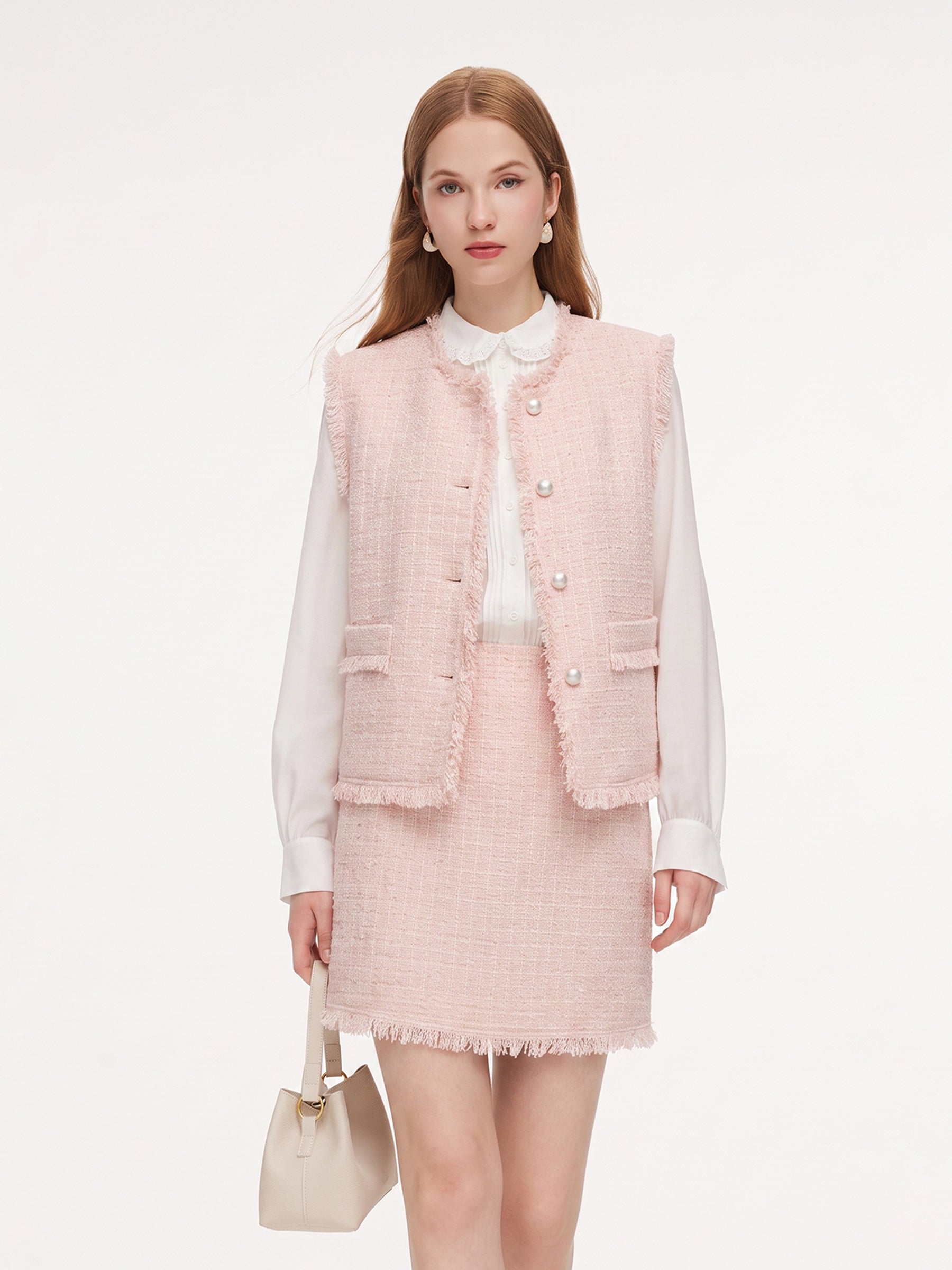 Tweed Frayed Edge Vest And Skirt Two-Piece Set GOELIA