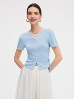 Acetate Tencel Blend Side Drawstring Women Knit Top GOELIA