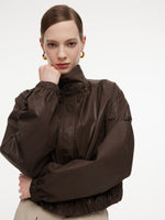 100% Cotton Stand Collar Women Cropped Balloon Jacket GOELIA