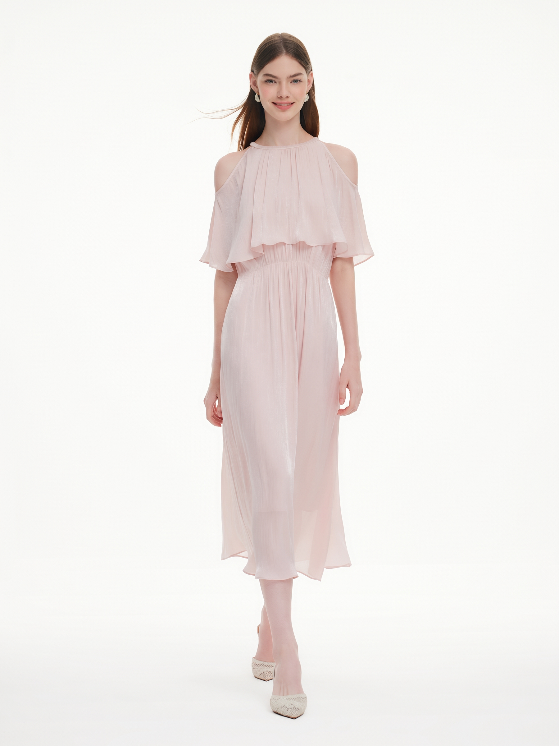 Smoky Pink Halter Neck Women Maxi Dress GOELIA