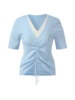 Lyocell Blend Drawstring Women Patchwork Knit Top GOELIA