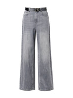 [Preview] Lyocell Cotton Blend Denim Women Straight Leg Jeans With Leather Belt GOELIA