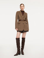 Cashmere Wool Blend Double-Faced Women Blazer With Leather Belt GOELIA