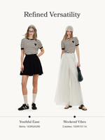 100% Cotton Stripe Women Openwork Knit T-Shirt GOELIA