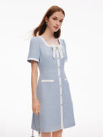Acetate Blend Sequins Tweed Contrast Trim Women Mini Dress GOELIA