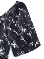 [Preview] Ribbon Print Puff Sleeve Women Midi Dress GOELIA