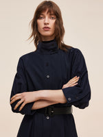 Adjustable Collar Women Trench Coat With Leather Belt GOELIA