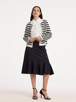 Button Up Woolen Striped Lady Cardigan GOELIA