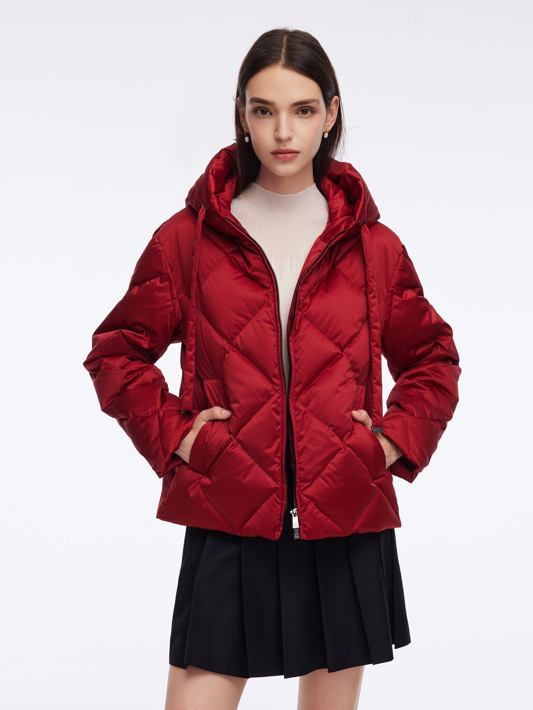 [Preview] Diamond Drawstring Hooded Goose Down Jacket GOELIA